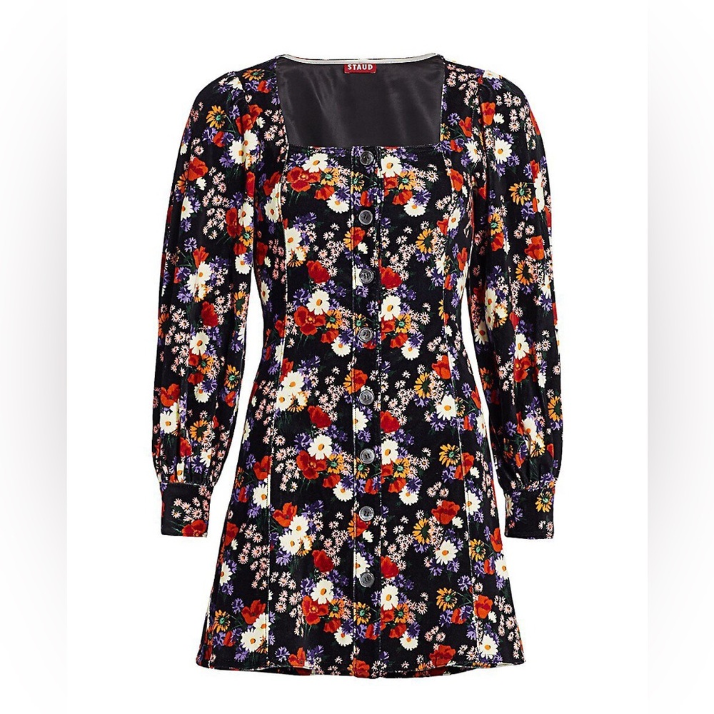 Staud cotton velvet floral Chandler dress